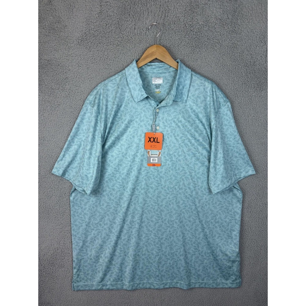 Greg Norman Polo Shirt Mens 2XL Blue ML75 Floral Golf PlayDry Performance New